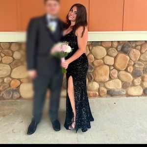 Black Sequin Prom Dress with Slit